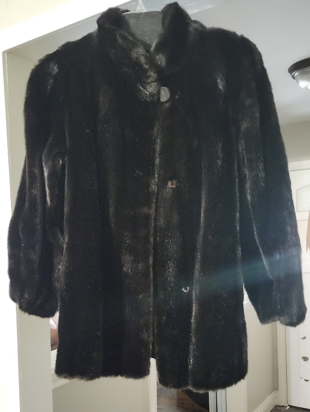 Tissavel of France Black Faux Fur Trench Coat